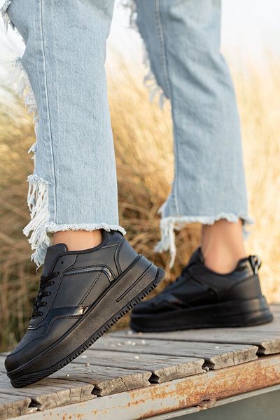 Ccway Pantofi sport de damă cu șireturi Negru Negru