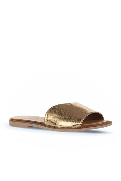 Bueno Shoes Γυναικείες μπρούτζινες δερμάτινες φλατ παντόφλες - 01wa5701