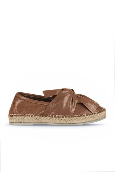Bueno Shoes Kahverengi Deri Simli Kadın Espadril Ayakkabı 01wn3100