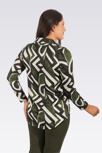 TOLGA SARAÇOĞLU 10933 Khaki Polo Collar Long Sleeve Patterned Knitted Bluz