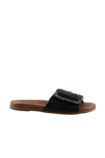 Bueno Shoes Papuci de damă din piele neagră - Design simplu 01wu4206