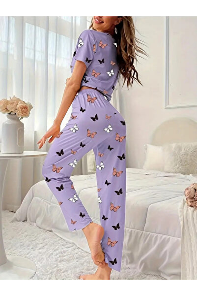 Modayakamoz Γυναικείο κοντομάνικο ποδηλατικό λαιμόκοψη με στάμπα μονό ζέρσεϊ σετ δύο τεμαχίων