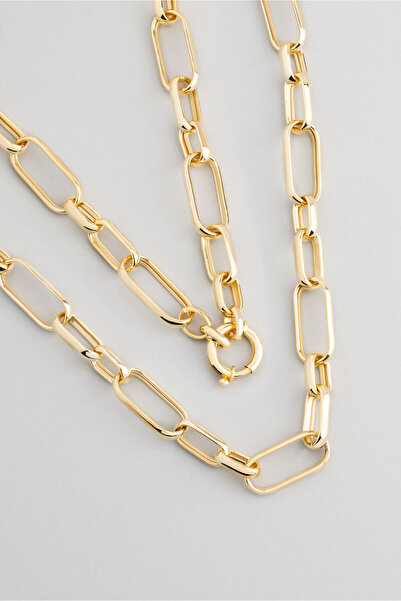 So CHIC... Ataç Model 18 Ayar Sarı Altın Kaplama 45 Cm Gümüş Zincir Kolye