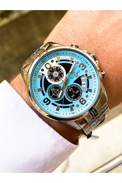 Reward Silver Color Inside Blue Original Men's Wrist Watch Bracelet Gift