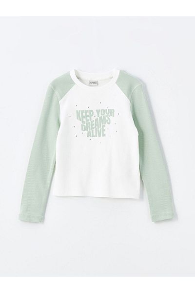 LC Waikiki Bedrucktes Mädchen-Crop-T-Shirt mit Rundhalsausschnitt