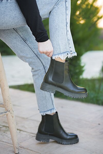 Parponi Tiffany Lastikli Hakiki Deri Kadın Postal Yeşil