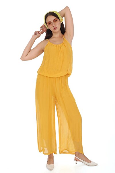 Bohem Stil İtalyan Kadın Askılı İpek Tulum