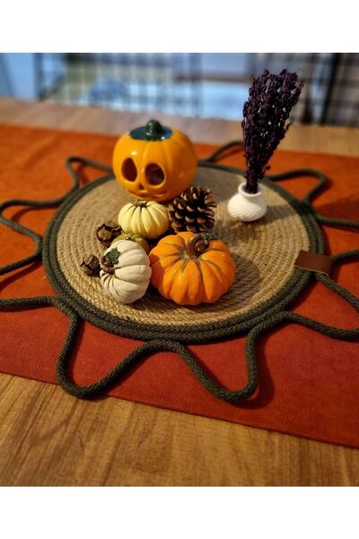 Zuviel Deco Handmade El Yapımı Haki Hasır Dekoratif Süs Tepsi, Supla, Sunum,d...