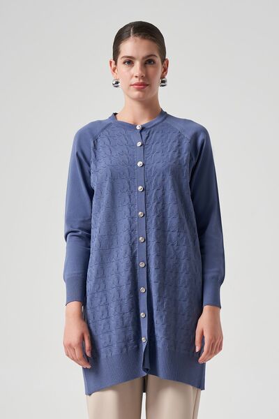 Nuss Ινδιγκό Μερσεριζέ Πλεκτό Ζακέτα - Μοντέλο 1111