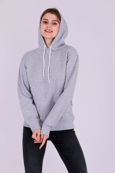 Tshirthane Γκρι Basic Oversize Γυναικεία φούτερ με κουκούλα με κουκούλα 3 νημάτων
