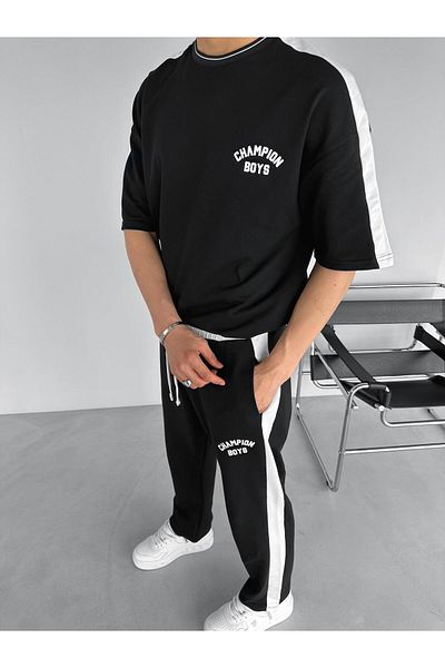 ablukaonline Tricou oversize pentru bărbați „Champion Boys” cu imprimeu negru