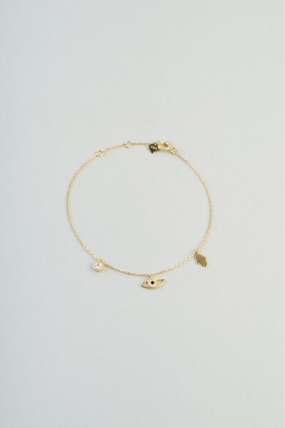 So CHIC... Şans İkonlu 18 Ayar Sarı Altın Kaplama 18 Cm Gümüş Minimal Bileklik