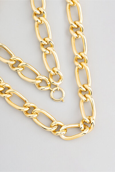 So CHIC... Avangard 18 Ayar Sarı Altın Kaplama 45 Cm Gümüş Zincir Kolye