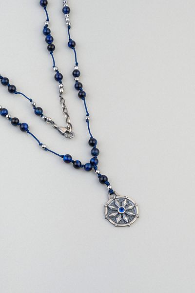 So CHIC... 72 cm Silver Men's Necklace with Hematite and Tiger Eye Stone