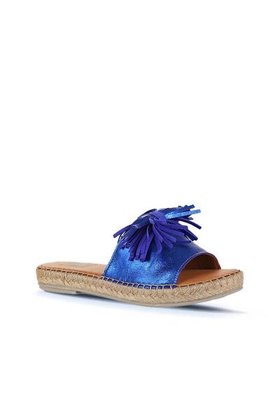 Bueno Shoes Papuci espadrille damă din piele albastru strălucitor - 01wn3000
