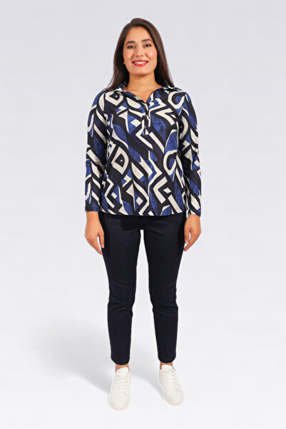 TOLGA SARAÇOĞLU 10933 SAKS POLO ΚΟΛΑΡ ΜΑΚΡΥΜΑΝΙΚΙ ΠΛΕΚΤΟ ΜΠΛΟΥΖ ΜΕ ΣΧΕΔΙΟ