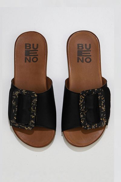Bueno Shoes Papuci de damă din piele neagră - Design simplu 01wu4206