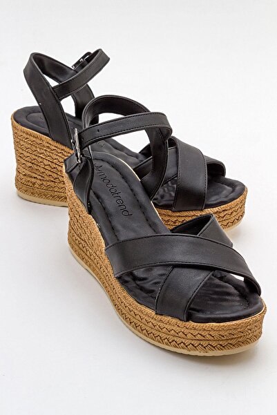 Ccway Women's Cross-Strapped Wedge Heeled Sandals Black Skin