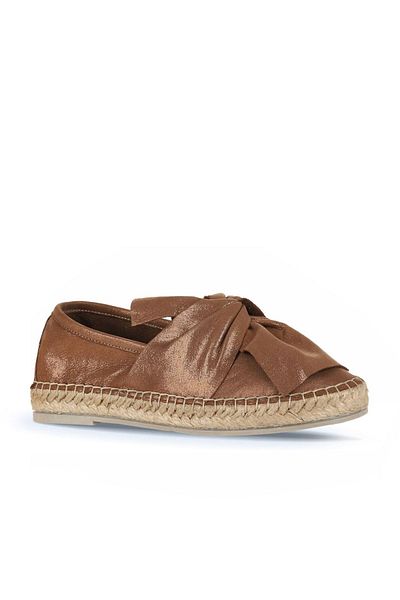 Bueno Shoes Kahverengi Deri Simli Kadın Espadril Ayakkabı 01wn3100