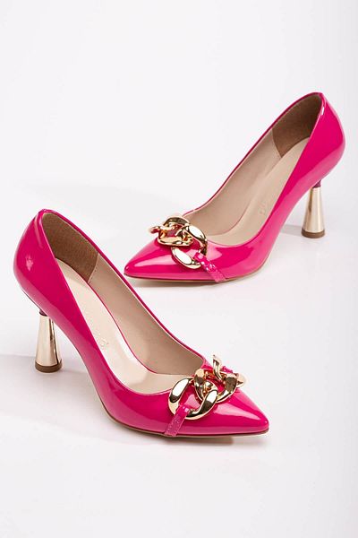 Ccway Women's Chain Heeled Shoes Fuje Patent Leather
