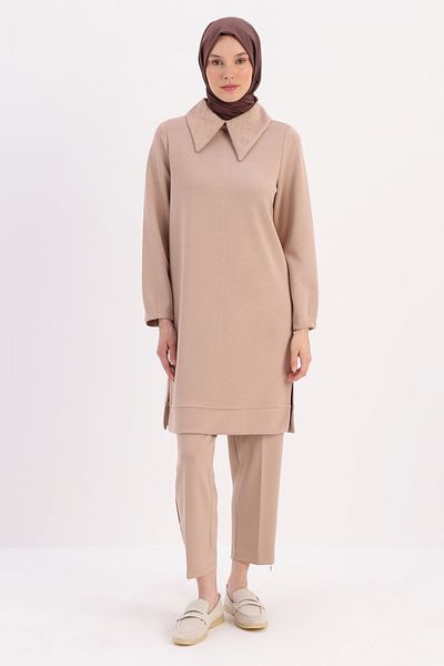 ALLDAY Mink Collar Chain Embroidered Tunic