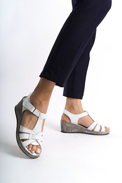 Tamdabu Ayakkabı Genuine Leather White Anatomical Women's Sandals - Comfort TMD202455