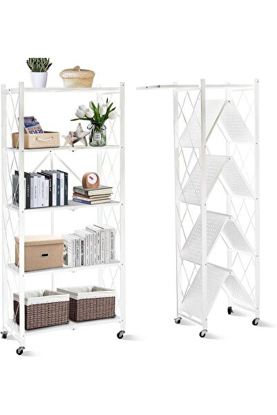 SKY TOUCH SKY-TOUCH 5 Tier Thickened Foldable Storage Shelves with Wheels, He...