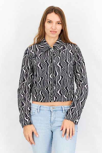 Don't Call Me Jennyfer Women Abstract Print Motor Jacket, Black