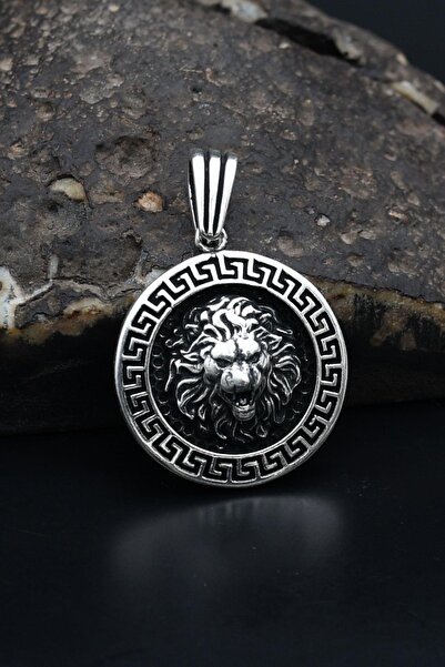 Prestige Grek Desenli Kolye Ucu Aslan Figürlü 925 Ayar Gümüş 901204