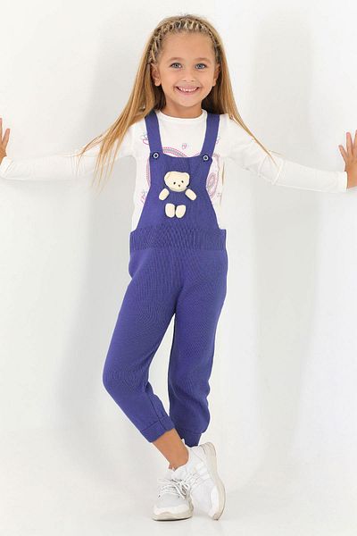zepkids Hanging Strap Buttoned Navy Blue Colored Slippers with Teddy Bear on the Front