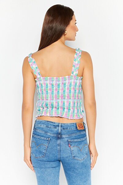 French Connection Women Square Neck Sleeveless Checkered Top, Lilac