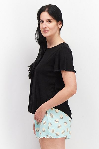 Christian Siriano Women 2 Pieces Printed Sleepwear Top And Bottom Set, Black