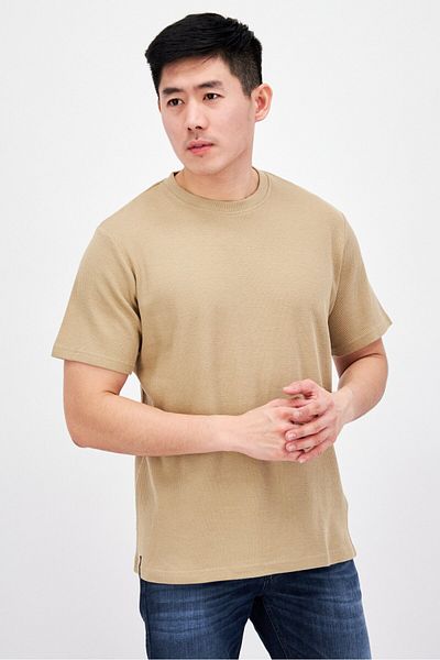 Threadbare Men Crew Neck Short Sleeve Print Solid T-shirt, Tan