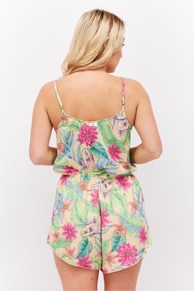 Hurley Women Floral Printed Sleeveless Playsuit, Green Combo