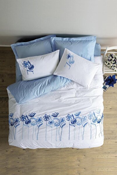 Cotton Box طقم غطاء لحاف مزدوج من Brode Ranforce باللون الأزرق Onella