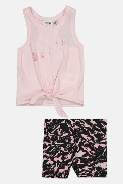Puma Toddlers Girl 2 Pc Allover Printed Tee And Shorts Set, Pink