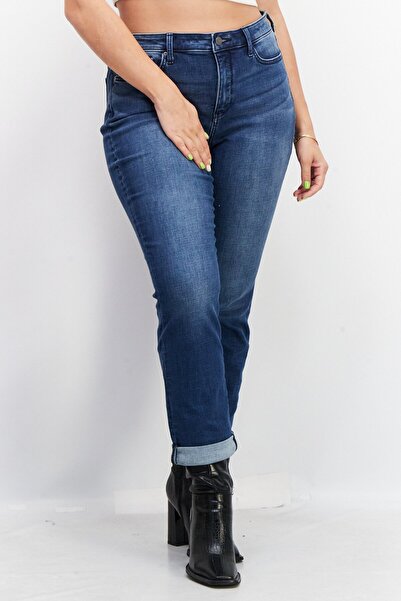 NYDJ بنطلون جينز نسائي ضيق بخصر مرتفع وقابل للتمدد، أزرق