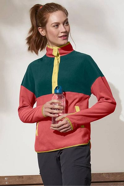 Tchibo Women High Neck Fleece Sweatshirt, Green/pink