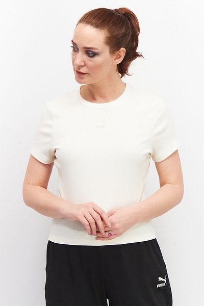Puma Women Sportswear Fit Embroidered Logo Training T-Shirt, Beige