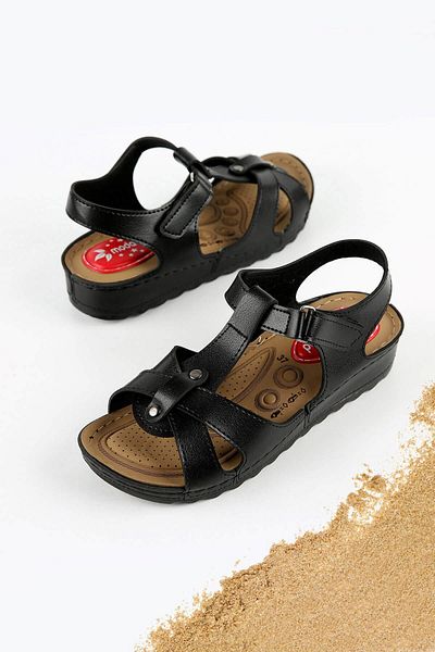 Ccway Women's Black Sandals - Cross Velcro