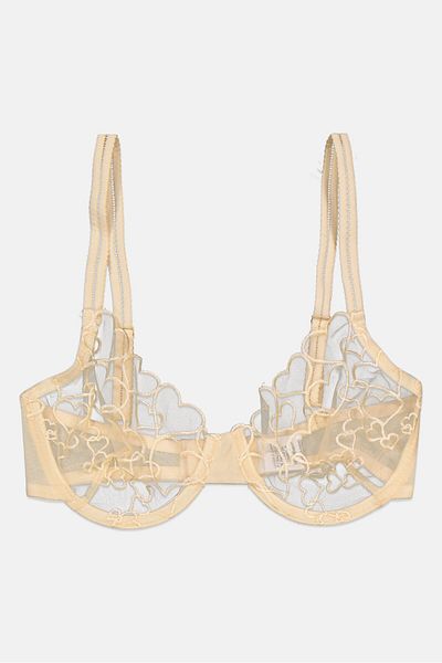 Lost Ink Women Non Padded Textured Bra, Beige