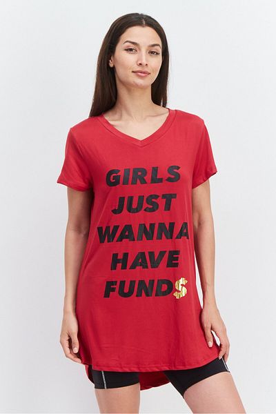 French Affair Women V-neck Short Sleeves Graphic Print Pajama Top, Red