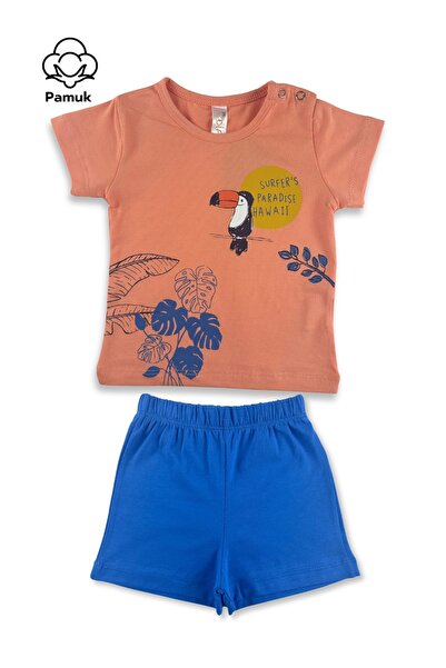difa kids Orange Parrot Printed Summer Suit for Baby Boy