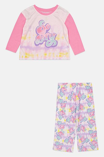 We Wear Cute Toddlers Girl 2 Piece Graphic Print Top And Bottom Pajamas, Pink Combo