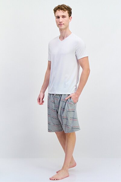 Tommy Hilfiger Men Allover Print Drawstring Pajama Shorts, Grey