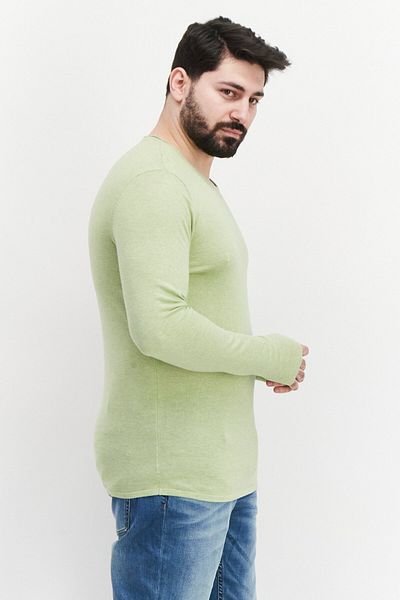 Selected Homme تي شيرت رجالي بأكمام طويلة وياقة دائرية، أخضر فاتح