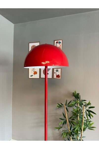 Bamyum Kırmızı Lambader Modern Dekoratif Metal Hol Kütüphane Çalışma Odası Zemin Lamba 170 Cm Kablo