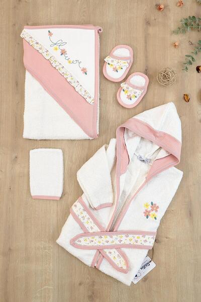 Sitilin طقم روب حمام ومناشف فاخرة للفتيات الصغيرات - 100% قطن، 0-2 سنة STL6790