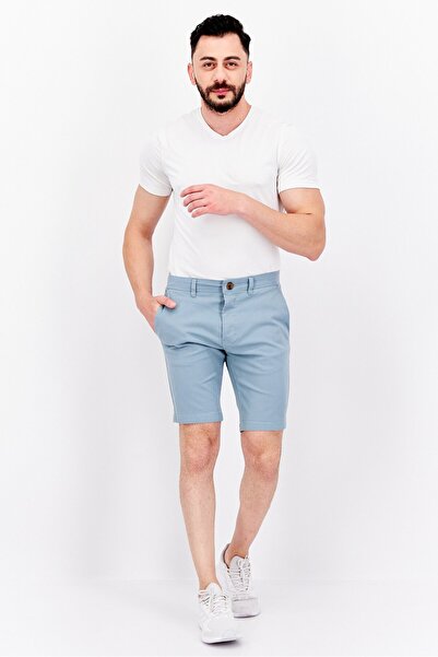 Threadbare Men Slim Fit Solid Basic Shorts, Sage Blue