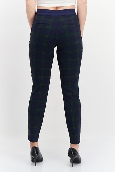 Tchibo Women Slim Fit Plaid Dress Pants, Green Combo